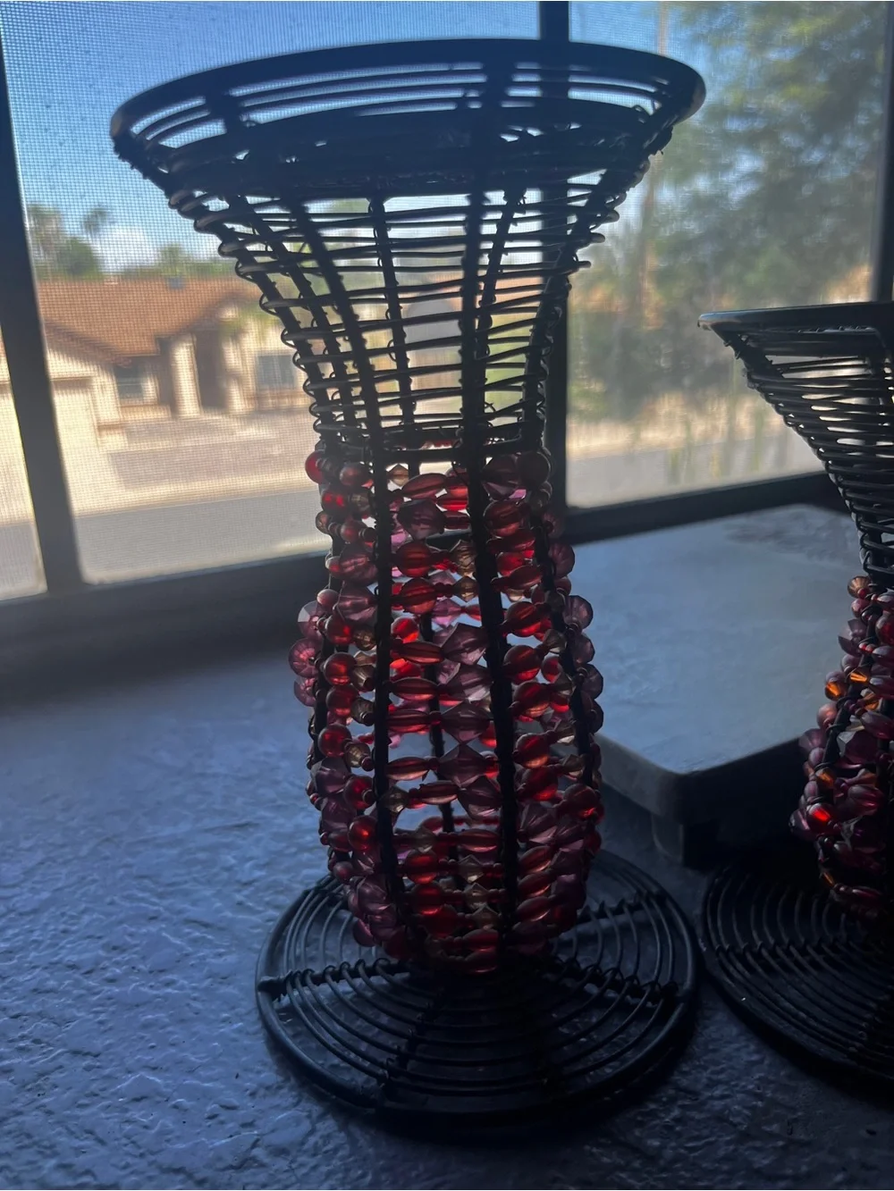 Handmade Black Candle stands with Red Bead Accents - Home Accents